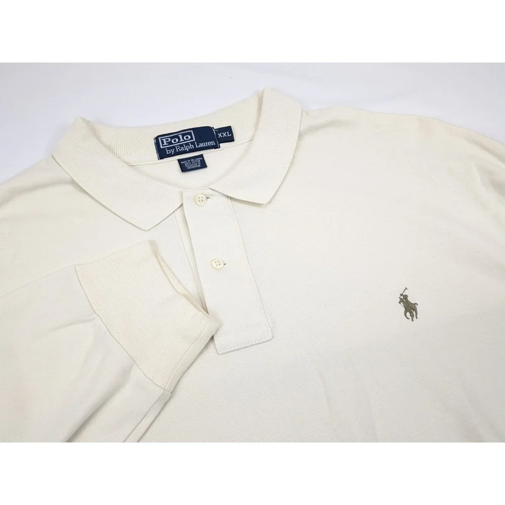 Polo Ralph Lauren‎ Mens XXL Cream Off White Long Sleeve Cotton Pique Polo Shirt